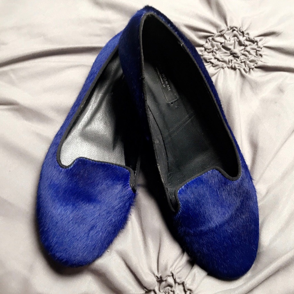 Zara blue cow hide flats